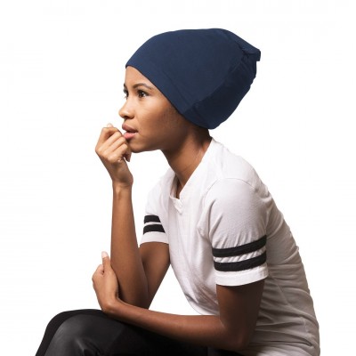 Skullies & Beanies Satin Lined Jersey Beanie- Navy- Standard - Navy - C4180Y6CQ4Y $11.52