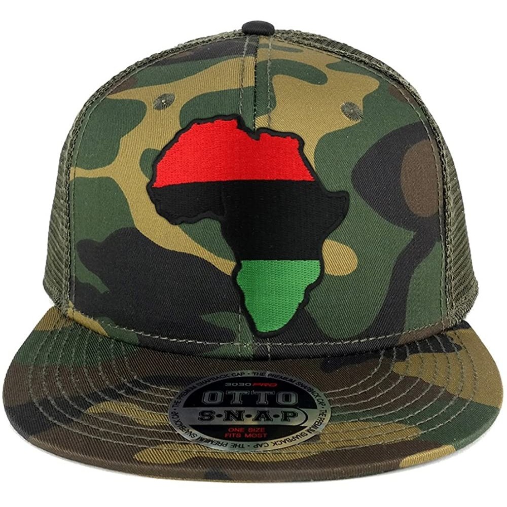 Baseball Caps Red Black Green Africa Map Embroidered Patch Camo Flat Bill Snapback Mesh Cap - Olive - CD183ZA7X65 $16.23
