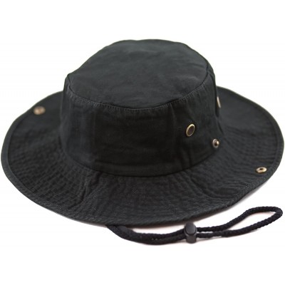 Sun Hats 100% Cotton Stone-Washed Safari Wide Brim Foldable Double-Sided Sun Boonie Bucket Hat - Black - CB18R3AM9Y6 $13.70