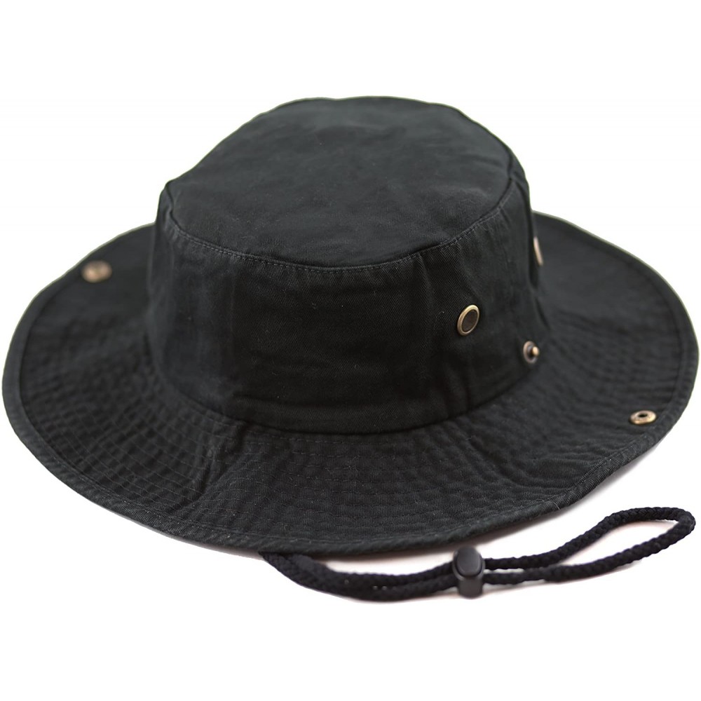 Sun Hats 100% Cotton Stone-Washed Safari Wide Brim Foldable Double-Sided Sun Boonie Bucket Hat - Black - CB18R3AM9Y6 $13.70
