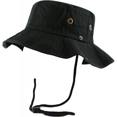 Sun Hats 100% Cotton Stone-Washed Safari Wide Brim Foldable Double-Sided Sun Boonie Bucket Hat - Black - CB18R3AM9Y6 $13.70