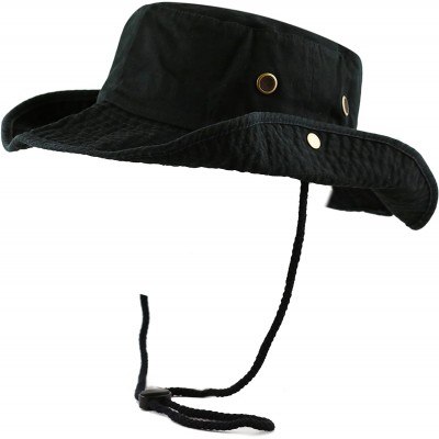 Sun Hats 100% Cotton Stone-Washed Safari Wide Brim Foldable Double-Sided Sun Boonie Bucket Hat - Black - CB18R3AM9Y6 $13.70