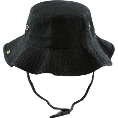 Sun Hats 100% Cotton Stone-Washed Safari Wide Brim Foldable Double-Sided Sun Boonie Bucket Hat - Black - CB18R3AM9Y6 $13.70