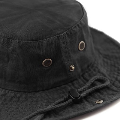 Sun Hats 100% Cotton Stone-Washed Safari Wide Brim Foldable Double-Sided Sun Boonie Bucket Hat - Black - CB18R3AM9Y6 $13.70