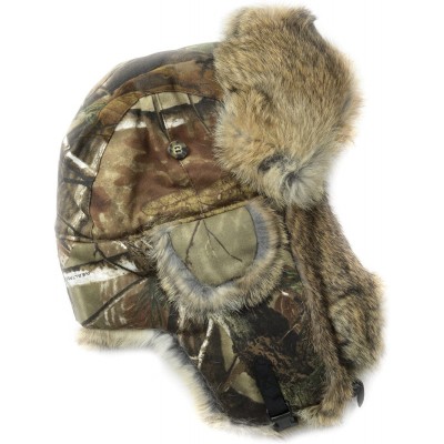 Bomber Hats Canvas Aviator Pilot Bomber Hat Real Rabbit Fur Trapper Hunting Cap - Real Tree - CK11980VXKL $96.82