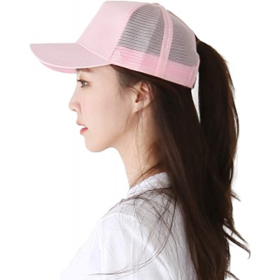 Baseball Caps Ponytail High Bun Hat Mesh Trucker Cotton Solid Baseball Cap PZ10042 - Pink - CS18TXRA0D6 $16.23