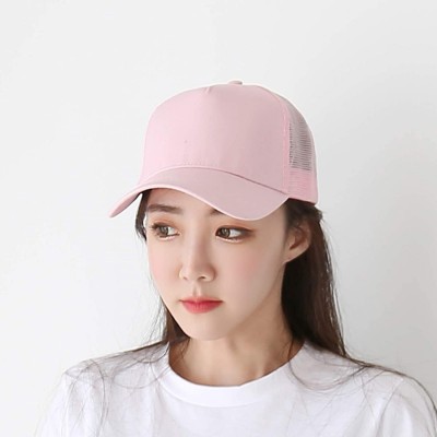 Baseball Caps Ponytail High Bun Hat Mesh Trucker Cotton Solid Baseball Cap PZ10042 - Pink - CS18TXRA0D6 $16.23