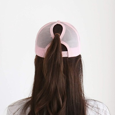 Baseball Caps Ponytail High Bun Hat Mesh Trucker Cotton Solid Baseball Cap PZ10042 - Pink - CS18TXRA0D6 $16.23