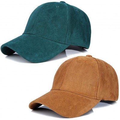 Baseball Caps Hats 2 Pack Men Women Matching Hat Baseball Cap Faux Suede Multicolor - Green and Brown - CZ18O4ZSSOT $19.54