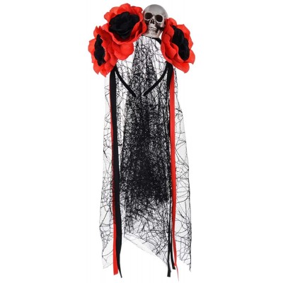 Headbands Day of The Dead Headband Costume Rose Flower Crown Mexican Headpiece BC40 - Black Red Ribbon - CA18XAYX2DA $11.25