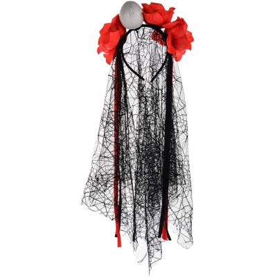 Headbands Day of The Dead Headband Costume Rose Flower Crown Mexican Headpiece BC40 - Black Red Ribbon - CA18XAYX2DA $11.25