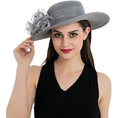 Sun Hats Women's Organza Church Kentucky Derby Hat Floral Ribbon Fascinator Bridal Tea Party Wedding Hat - Grey - C518ZA0DDXT...