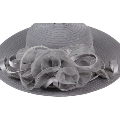 Sun Hats Women's Organza Church Kentucky Derby Hat Floral Ribbon Fascinator Bridal Tea Party Wedding Hat - Grey - C518ZA0DDXT...