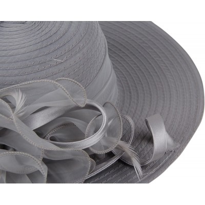 Sun Hats Women's Organza Church Kentucky Derby Hat Floral Ribbon Fascinator Bridal Tea Party Wedding Hat - Grey - C518ZA0DDXT...