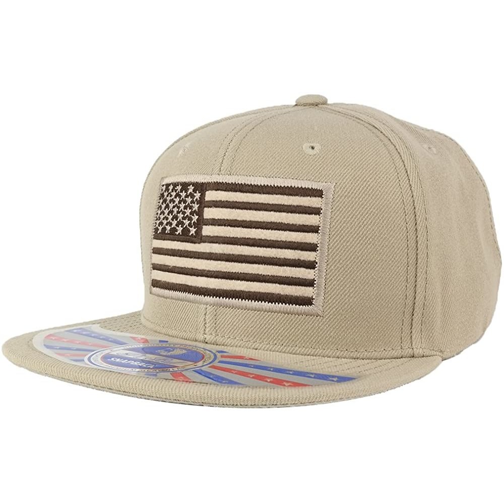 Baseball Caps USA Large American Flag Embroidered Flat Bill Snapback Cap - Khaki - CN12NVFLDW7 $17.29