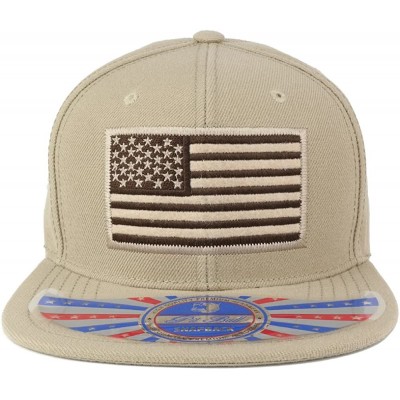 Baseball Caps USA Large American Flag Embroidered Flat Bill Snapback Cap - Khaki - CN12NVFLDW7 $17.29