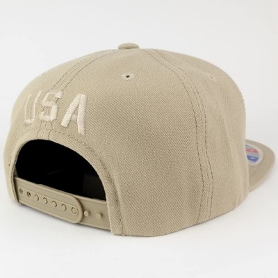 Baseball Caps USA Large American Flag Embroidered Flat Bill Snapback Cap - Khaki - CN12NVFLDW7 $17.29