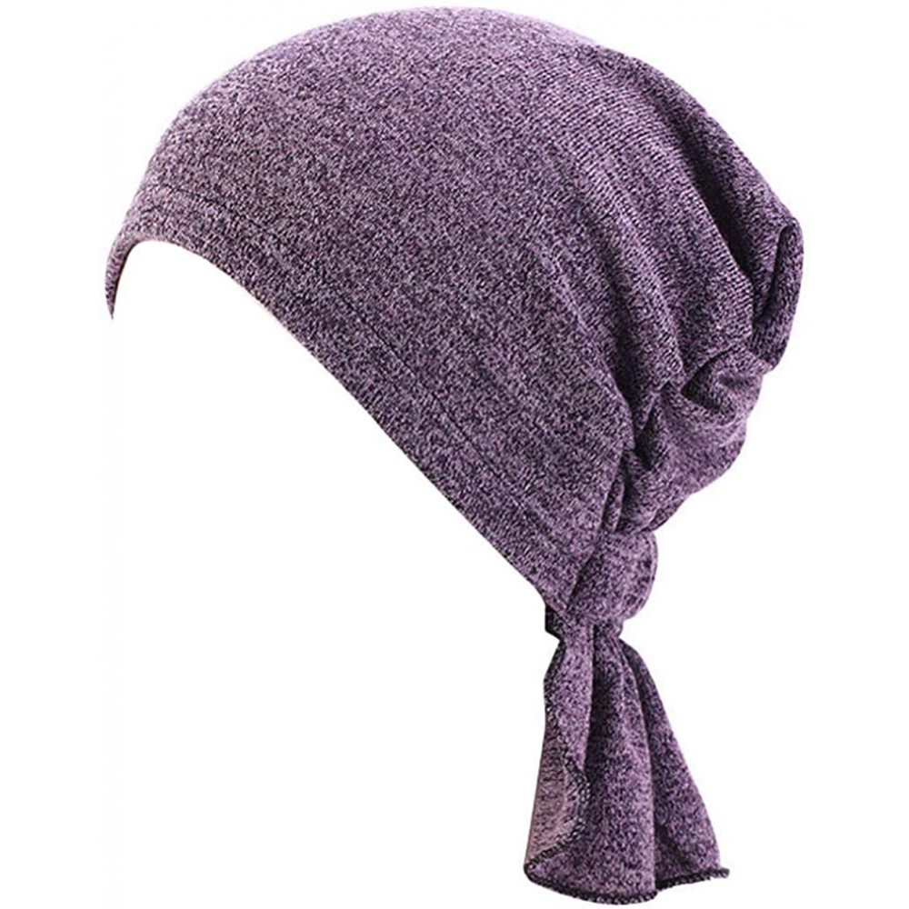 Skullies & Beanies Ruffle Chemo Turban Cancer Headband Scarf Slouchy Beanie Cap Muslim Scarf Headwear for Cancer - A-purple -...