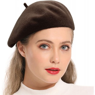 Berets Wool Beret Hat-Solid Color French Style Winter Warm Cap for Women Girls Lady - Coffee - C718DKLXRUE $8.74