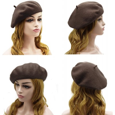 Berets Wool Beret Hat-Solid Color French Style Winter Warm Cap for Women Girls Lady - Coffee - C718DKLXRUE $8.74