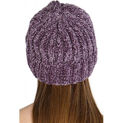 Skullies & Beanies Hand Knit Beanie Cap for Women- Soft Handmade Handknit Thick Cable Hat - Violet 15 - CO18QU5DNOW $9.63