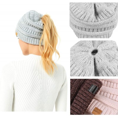 Skullies & Beanies Merino Wool Knitted Bun Beanie - Women Hat Cap with Cute Pony Tail Hole - Pony Tail Hole (Gray) - C718IHAC...