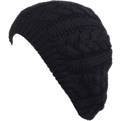 Berets Women's Warm Soft Plain Color Urban Boho Slouch Winter Cable Knitted Beret Hat Skull Hat - Black - CT1936EKCWR $31.77