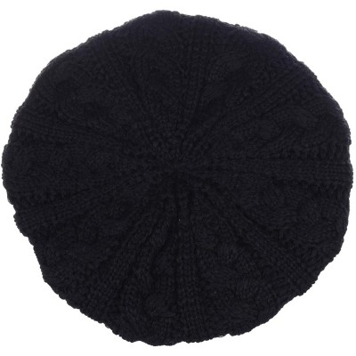 Berets Women's Warm Soft Plain Color Urban Boho Slouch Winter Cable Knitted Beret Hat Skull Hat - Black - CT1936EKCWR $12.05