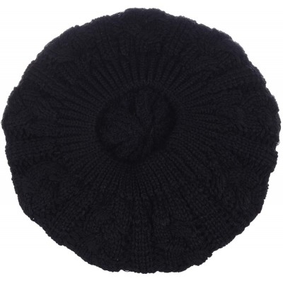 Berets Women's Warm Soft Plain Color Urban Boho Slouch Winter Cable Knitted Beret Hat Skull Hat - Black - CT1936EKCWR $12.05