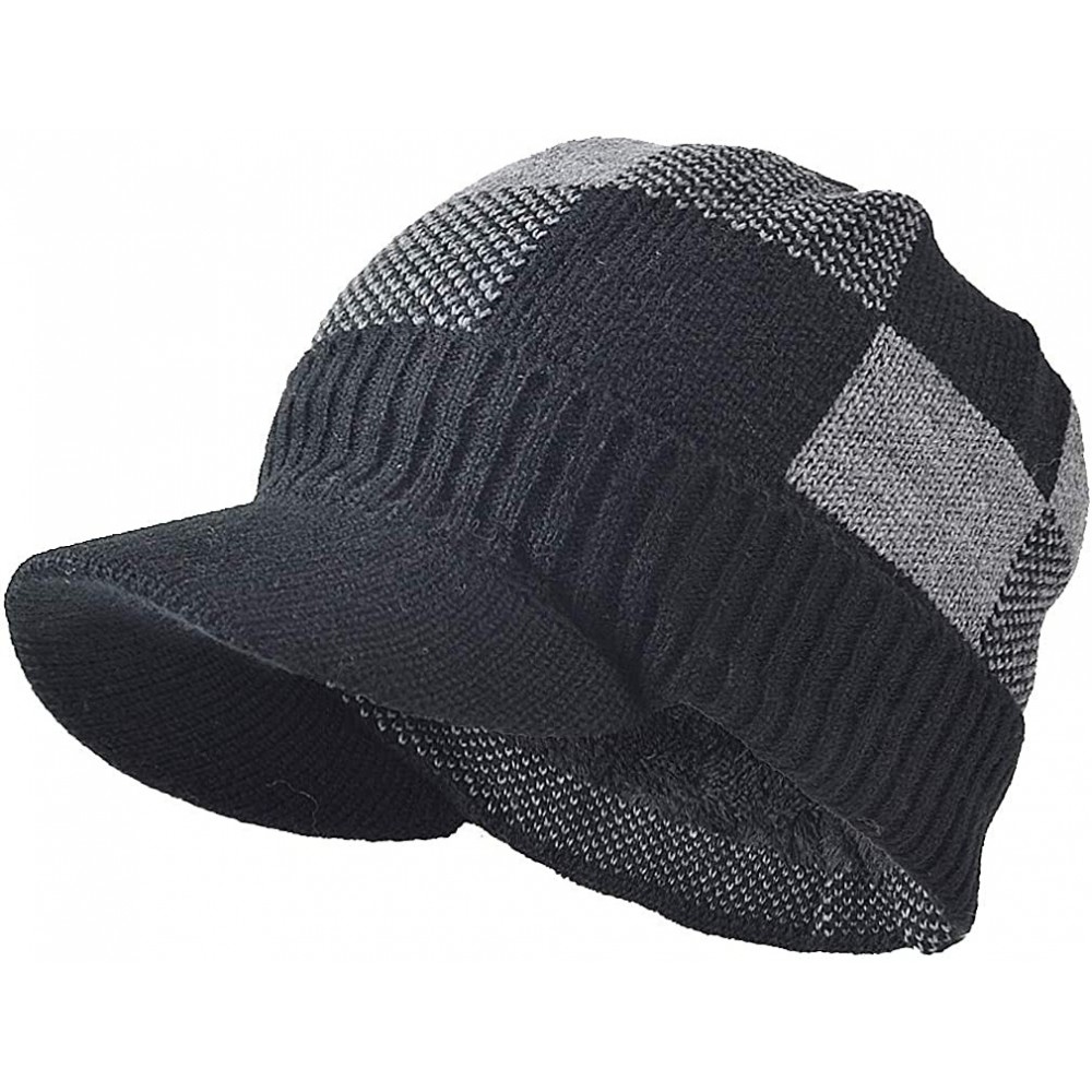 Skullies & Beanies Cable Visor Beanie Black Men Knit Winter Hats - B338-black - CS18KLXY0C9 $13.37
