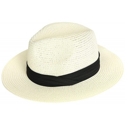 Sun Hats Women's Panama Sun Hats Summer Fedora Beach Sun Hat - White - CG18TLO72M9 $18.62