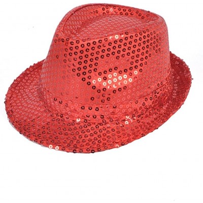 Fedoras Fashionable Unisex Sequined Fedora Hat - RED - CX11DNXCEMF $8.85