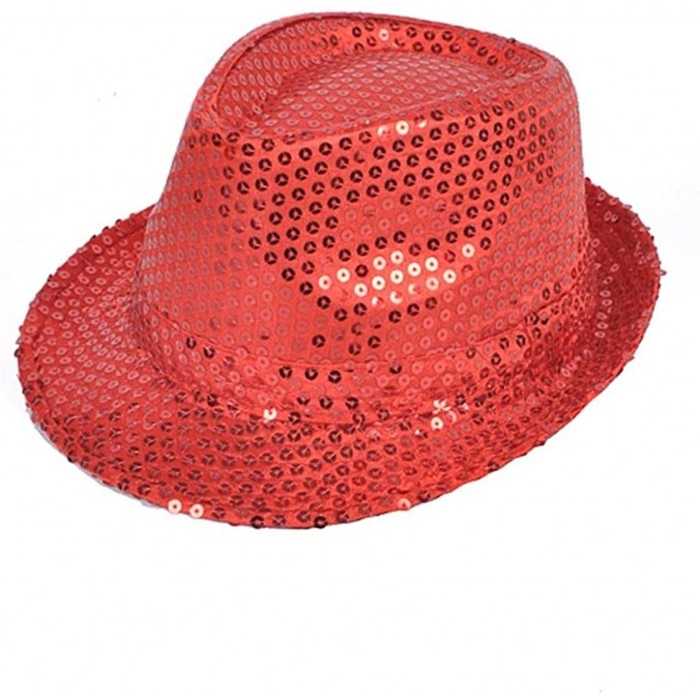 Fedoras Fashionable Unisex Sequined Fedora Hat - RED - CX11DNXCEMF $8.85