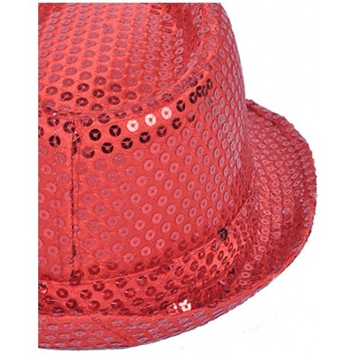 Fedoras Fashionable Unisex Sequined Fedora Hat - RED - CX11DNXCEMF $8.85