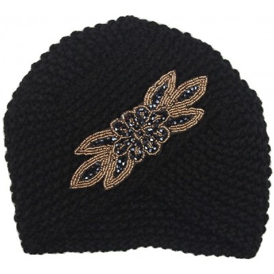 Skullies & Beanies Women's Super Soft Chunky Cable Knitted Beanie Hat Turban Cap - Black - CH12MXOQOYT $13.08