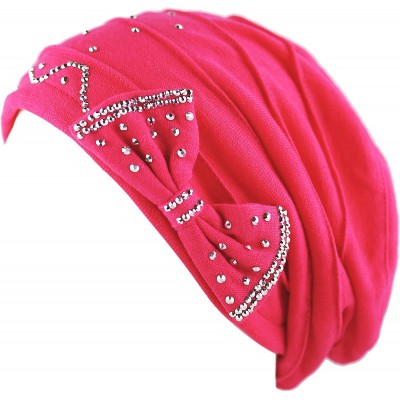Skullies & Beanies Women's Handmade Warm Baggy Fleece Lined Slouch Beanie Hat - 2. Ribbon2 - Hot Pink - CN18ZN4SZ4E $25.56