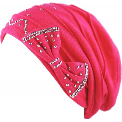 Skullies & Beanies Women's Handmade Warm Baggy Fleece Lined Slouch Beanie Hat - 2. Ribbon2 - Hot Pink - CN18ZN4SZ4E $14.80