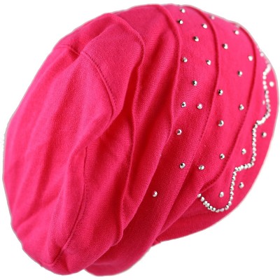Skullies & Beanies Women's Handmade Warm Baggy Fleece Lined Slouch Beanie Hat - 2. Ribbon2 - Hot Pink - CN18ZN4SZ4E $25.56