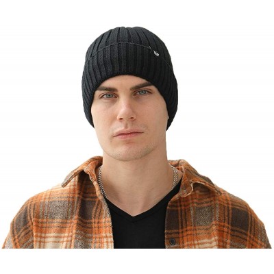 Skullies & Beanies Acrylic Knit Beanie Hat- Winter Cuffed Skully Cap- Warm- Soft- Slouchy Headwear for Men and Women - Black ...