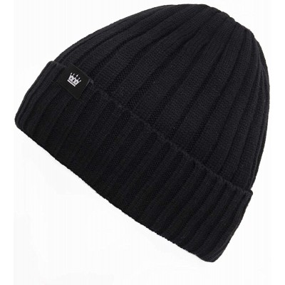 Skullies & Beanies Acrylic Knit Beanie Hat- Winter Cuffed Skully Cap- Warm- Soft- Slouchy Headwear for Men and Women - Black ...