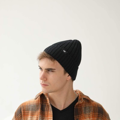 Skullies & Beanies Acrylic Knit Beanie Hat- Winter Cuffed Skully Cap- Warm- Soft- Slouchy Headwear for Men and Women - Black ...