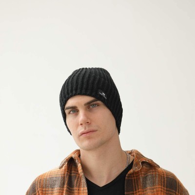 Skullies & Beanies Acrylic Knit Beanie Hat- Winter Cuffed Skully Cap- Warm- Soft- Slouchy Headwear for Men and Women - Black ...