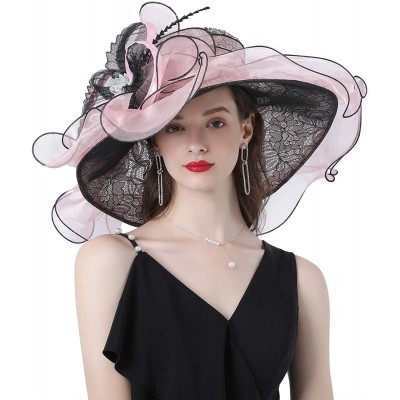 Sun Hats Women Kentucky Derby Church Hat Organza Flower Wide Brim Fascinator Hats for Wedding Tea Party- Dual-use - CI194TNSA...