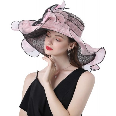 Sun Hats Women Kentucky Derby Church Hat Organza Flower Wide Brim Fascinator Hats for Wedding Tea Party- Dual-use - CI194TNSA...