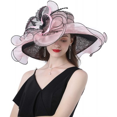 Sun Hats Women Kentucky Derby Church Hat Organza Flower Wide Brim Fascinator Hats for Wedding Tea Party- Dual-use - CI194TNSA...