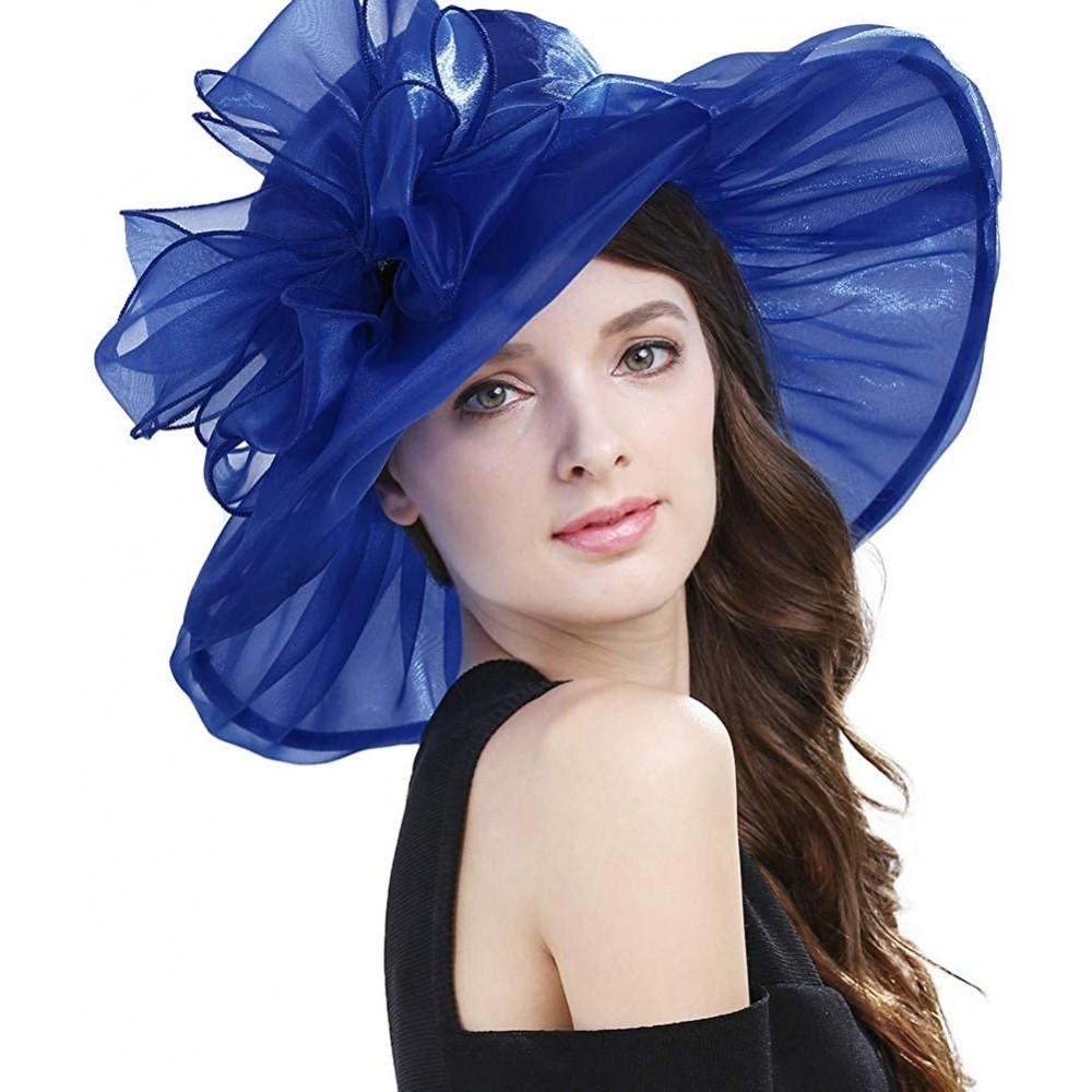 Sun Hats Women's Kentucky Derby Fascinators Church Wedding Easter Tea Party Hat - Navy Blue - CE18RLT95M7 $17.88