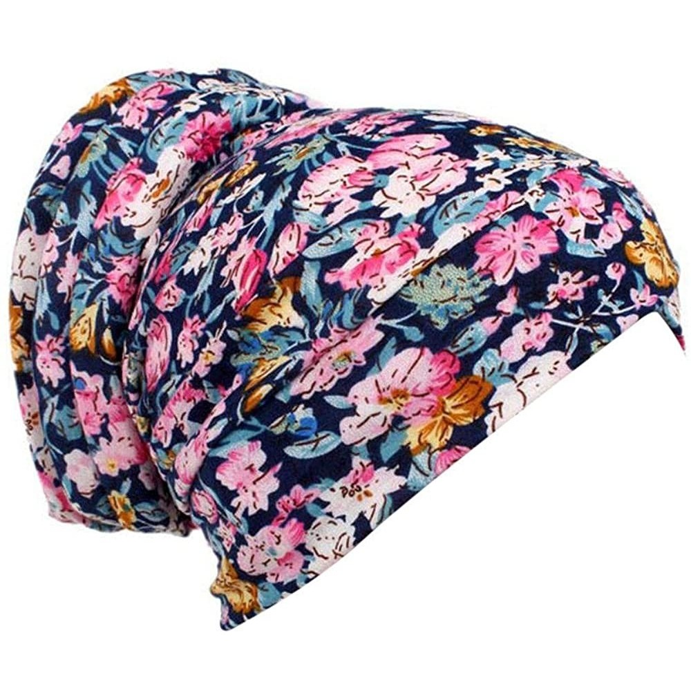 Skullies & Beanies Chemo Floral Beanie Shower Scarf Turban Multifunctional Head Wrap Cap - D - CG185XSCNCU $8.41