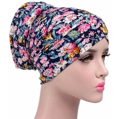Skullies & Beanies Chemo Floral Beanie Shower Scarf Turban Multifunctional Head Wrap Cap - D - CG185XSCNCU $8.41