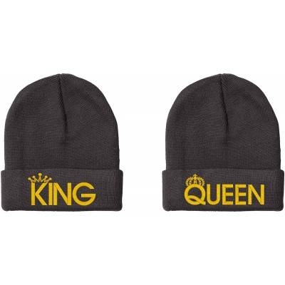 Skullies & Beanies King & Queen- Couple Matching- Warm & Stylish 12 inch Long Unfolded Beanie - Black - CT11YTAW9XT $18.01
