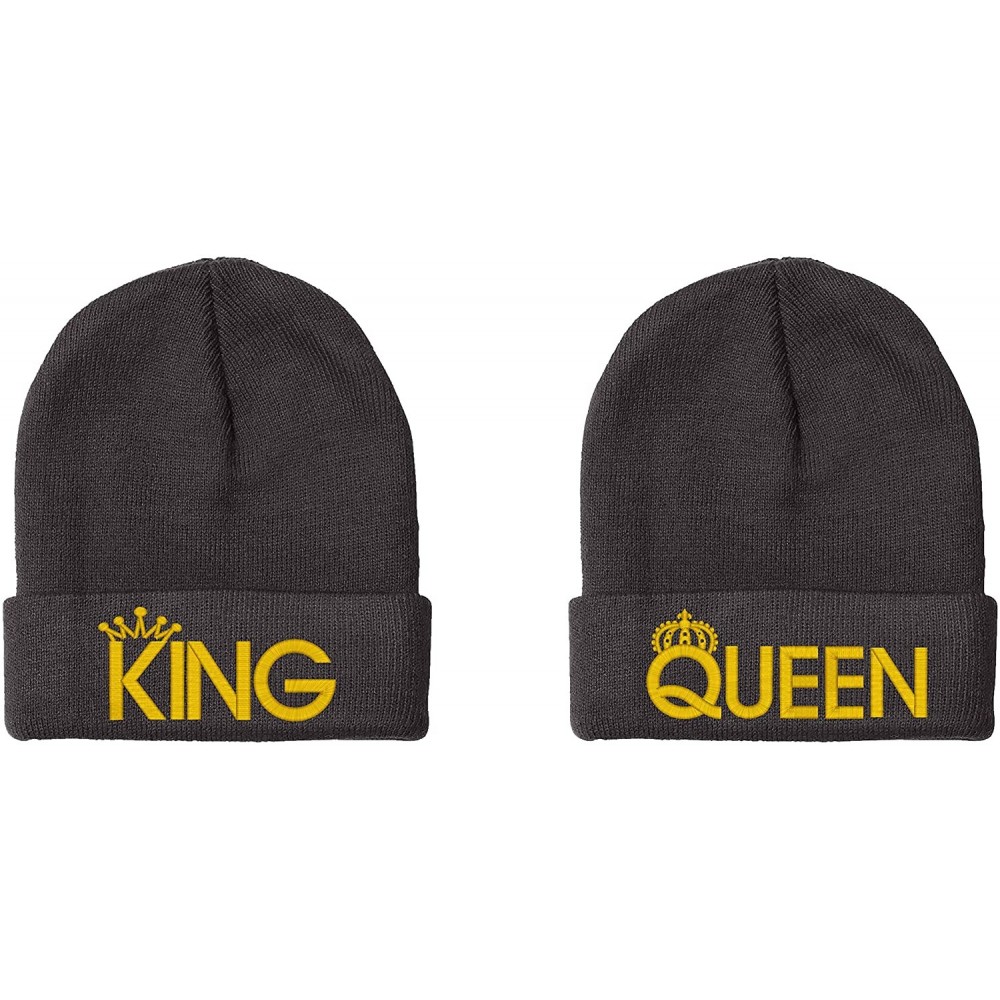 Skullies & Beanies King & Queen- Couple Matching- Warm & Stylish 12 inch Long Unfolded Beanie - Black - CT11YTAW9XT $18.01